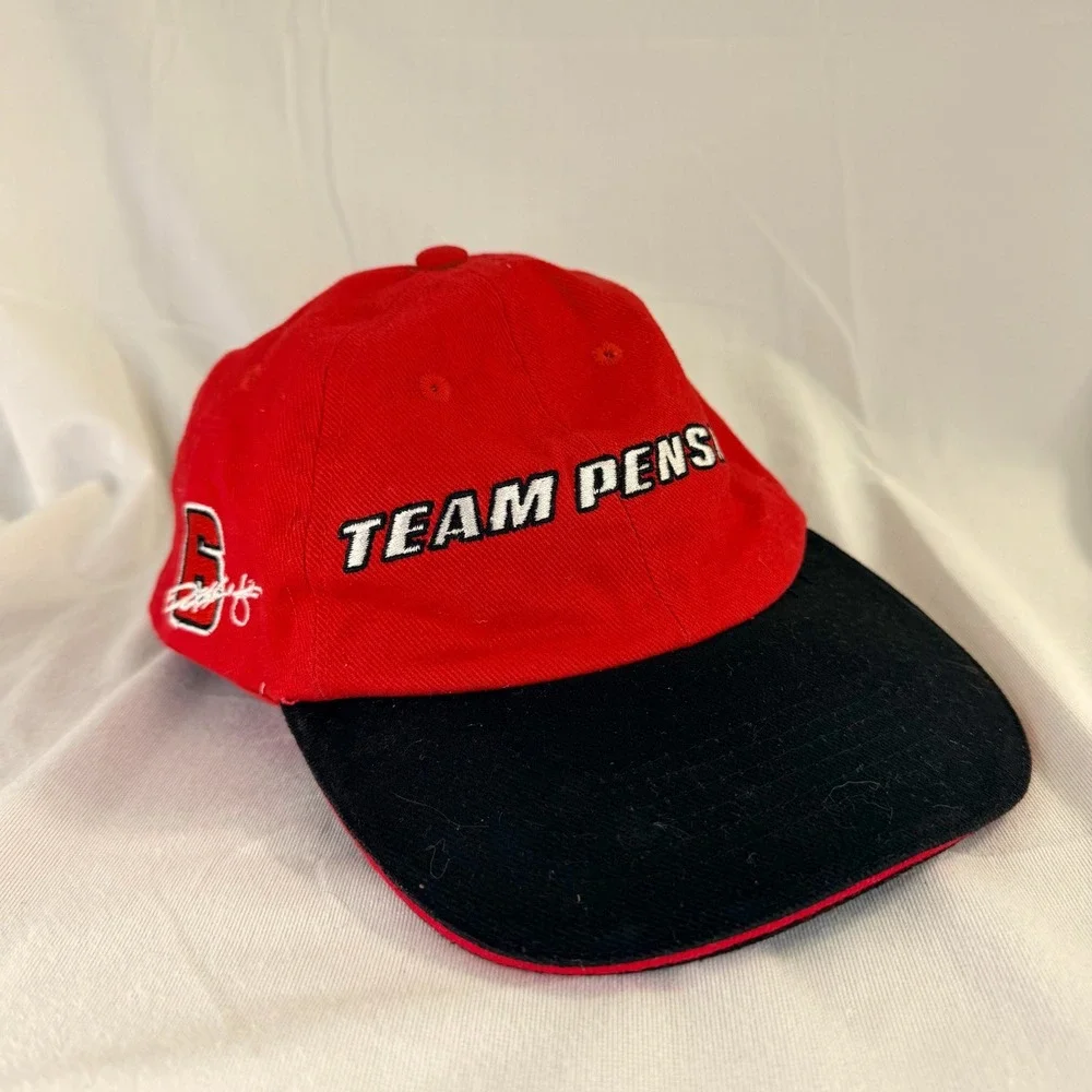 Vintage Team Penske 2004 Racing Hat Red Black Adjustable Cap Number 3 Signature